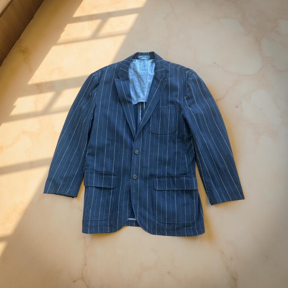 Polo Ralph Lauren Blazer Mens 42R Blue With White Striped 3 Button Blazer !! - Picture 4 of 16